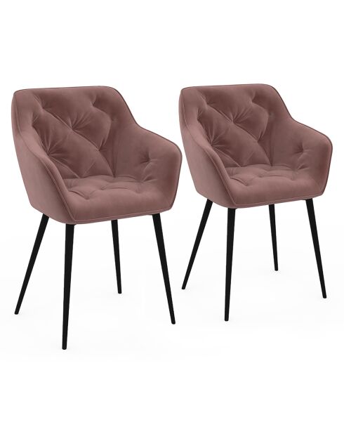 2 Fauteuils Julia en Velours pieds métal roses - 55x57x80 cm