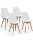 4 Chaises scandinaves Nordia avec coussin blanches - 46x51x79.5 cm