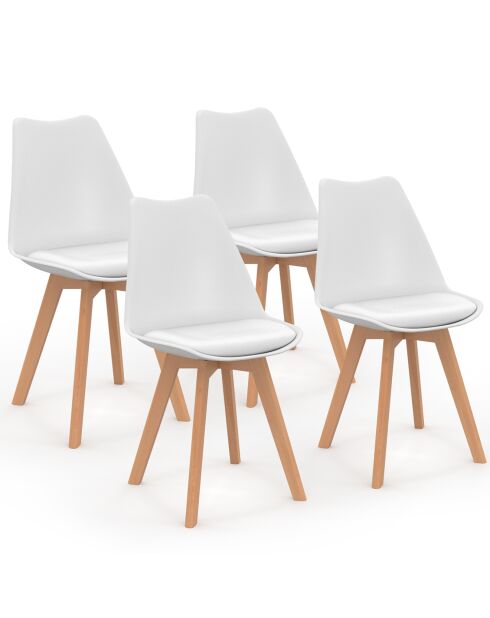 4 Chaises scandinaves Nordia avec coussin blanches - 46x51x79.5 cm