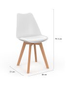 4 Chaises scandinaves Nordia avec coussin blanches - 46x51x79.5 cm
