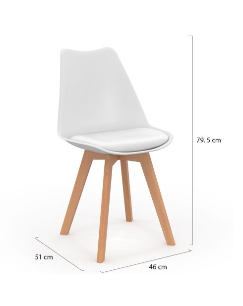 4 Chaises scandinaves Nordia avec coussin blanches - 46x51x79.5 cm