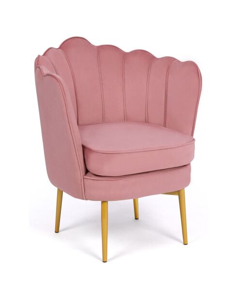 Fauteuil Arielle en Velours et pieds dorés rose - 68x59x76 cm