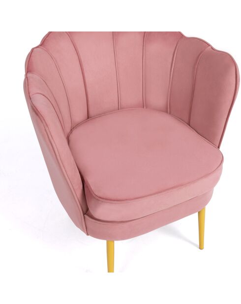 Fauteuil Arielle en Velours et pieds dorés rose - 68x59x76 cm