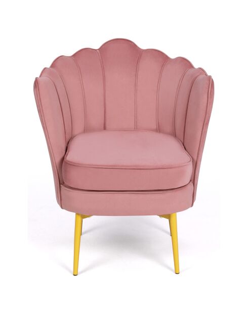 Fauteuil Arielle en Velours et pieds dorés rose - 68x59x76 cm