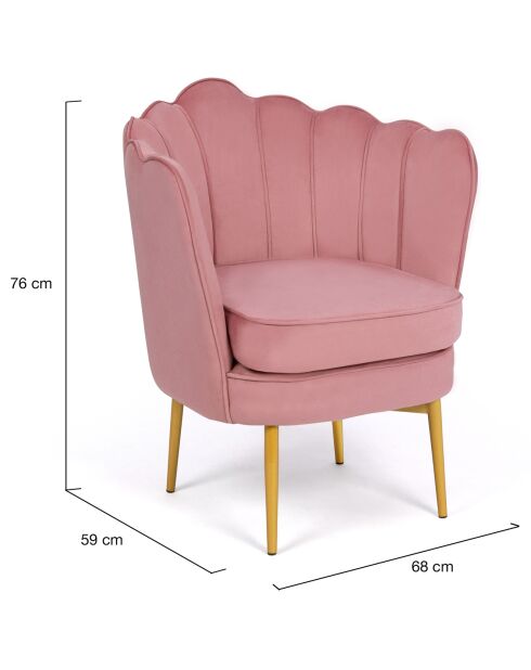 Fauteuil Arielle en Velours et pieds dorés rose - 68x59x76 cm