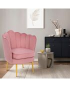 Fauteuil Arielle en Velours et pieds dorés rose - 68x59x76 cm