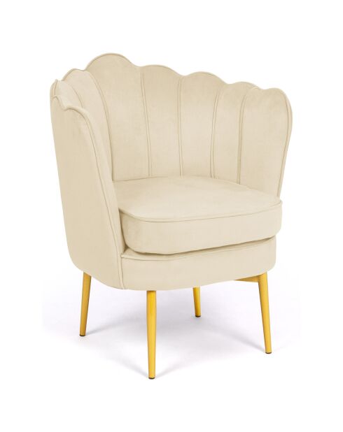 Fauteuil Arielle en Velours et pieds dorés crème - 68x59x76 cm