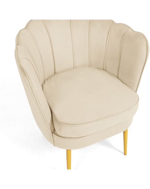 Fauteuil Arielle en Velours et pieds dorés crème - 68x59x76 cm