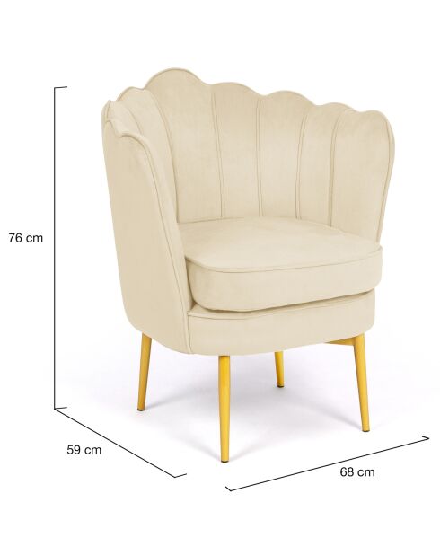 Fauteuil Arielle en Velours et pieds dorés crème - 68x59x76 cm