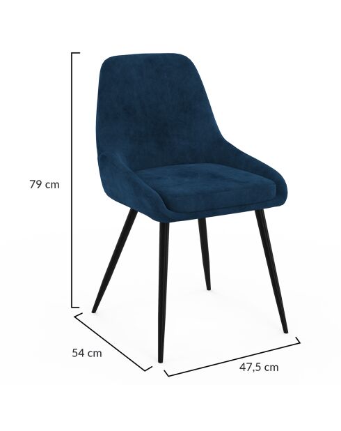 2 Chaises Olivia pieds métal bleu canard - 47.5x54x79 cm