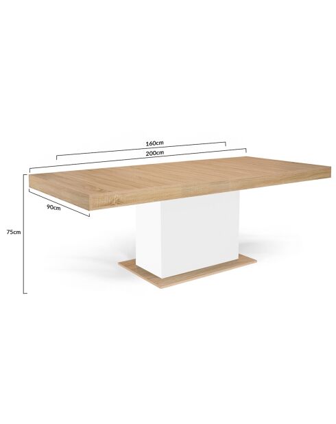 Table de repas extensible Tania plateau bois bois/blanc - 200x90x75 cm