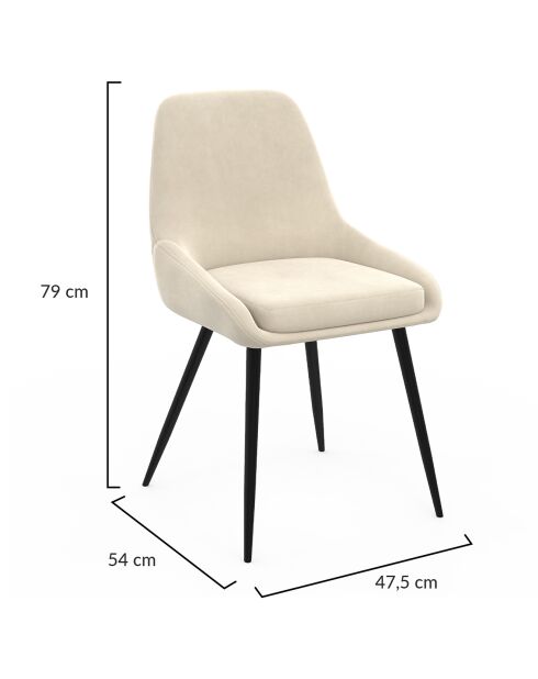 4 Chaises Olivia pieds métal crème - 47.5x54x79 cm