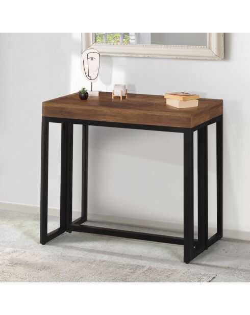 Table de repas console extensible Anita 300cm bois aspect vieilli/noir - 300x90x75 cm