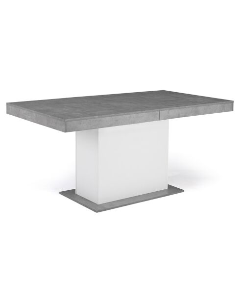 Table de repas extensible Tania plateau effet béton aspect béton/blanc - 200x90x75 cm