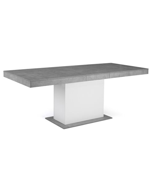 Table de repas extensible Tania plateau effet béton aspect béton/blanc - 200x90x75 cm