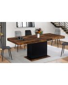 Table de repas extensible Tania plateau effet bois vieilli bois vieilli/noir - 200x90x75 cm