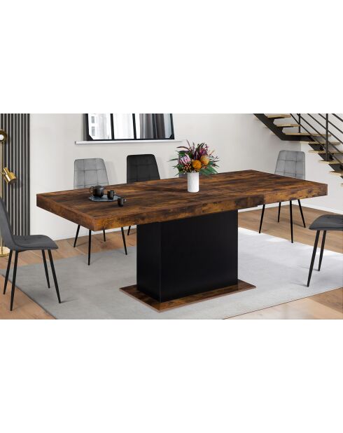 Table de repas extensible Tania plateau effet bois vieilli bois vieilli/noir - 200x90x75 cm