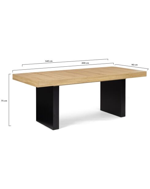 Table de repas extensible Marius plateau bois bois/noir - 200x90x75 cm