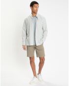 Chemise en Coton & Lin Slim Fit à rayures kaki/blanc