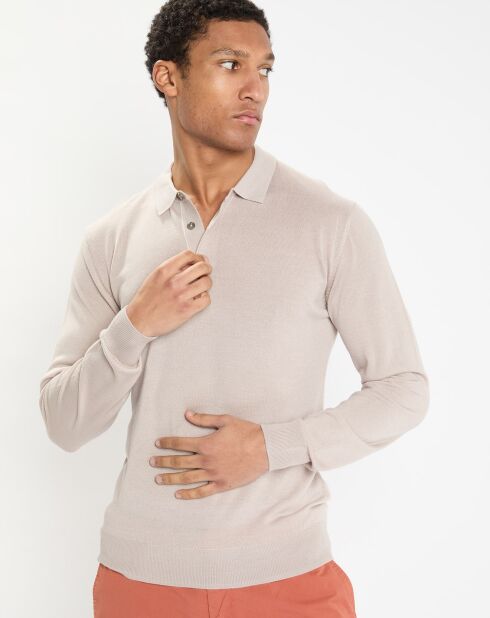 Pull polo en Laine & Soie beige