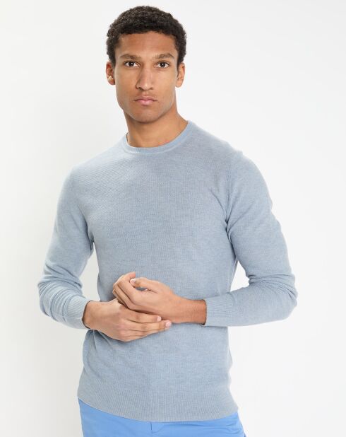 Pull en Laine, Soie & Cachemire col rond texturé bleu clair