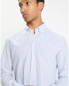 Chemise en Coton & Lin Slim Fit à rayures bleu/blanc