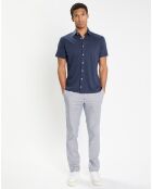 Chemise en Lin & Coton Slim Fit manches courtes Tricot bleue