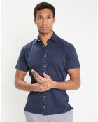 Chemise en Lin & Coton Slim Fit manches courtes Tricot bleue