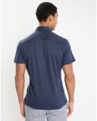 Chemise en Lin & Coton Slim Fit manches courtes Tricot bleue