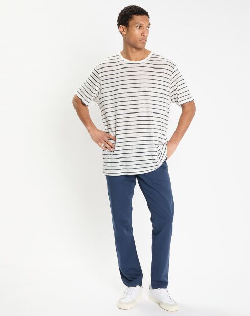 T-Shirt 100% Lin Regular Fit Marinière blanc/bleu