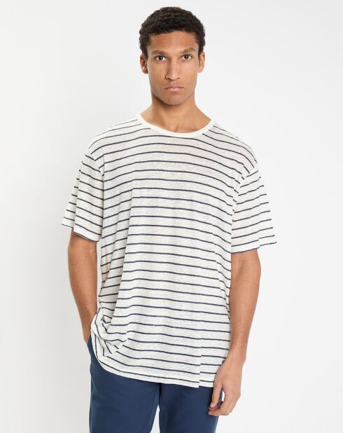 T-Shirt 100% Lin Regular Fit Marinière blanc/bleu