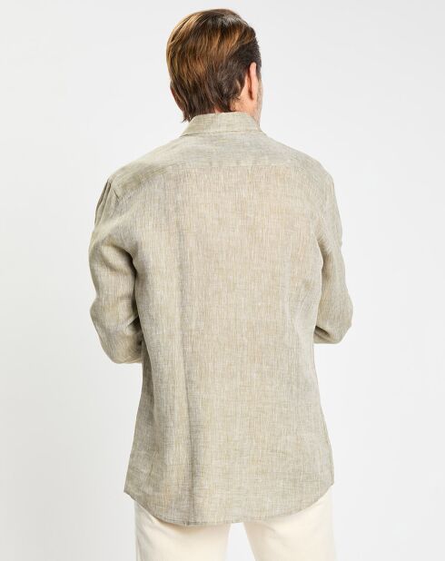 Lichtkaki overhemd van 100% linnen, slim fit met dubbele zakken