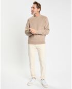 Pull col rond uni beige