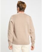 Pull col rond uni beige