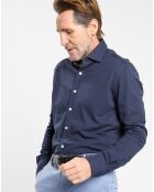 Chemise Slim Fit manches longues piquée unie bleu foncé