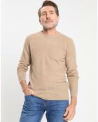 Pull en Laine, Soie & Cachemire col rond texturé beige