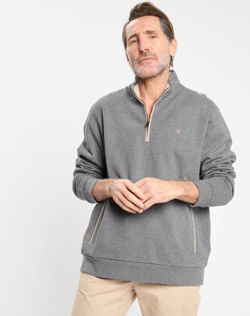 Sweat col montant 1/2 zip gris foncé