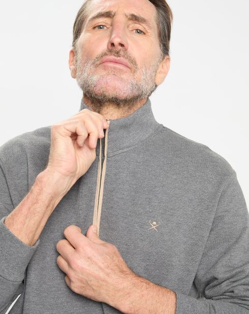 Sweat col montant 1/2 zip gris foncé