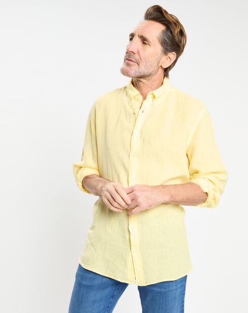 Chemise 100% Lin Slim Fit jaune chiné