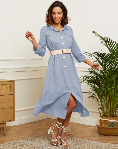 Azurblaues Louvia Kleid aus 100% Leinen