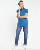 Polo Regular Fit uni piqué bleu moyen