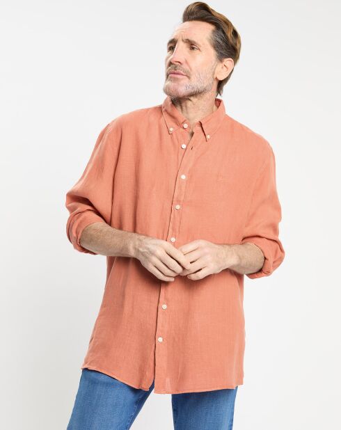 Chemise 100% Lin Slim Fit orange moyen