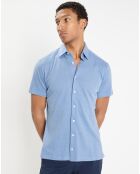 Chemise en Lin & Coton Slim Fit manches courtes Tricot bleu moyen