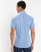 Chemise en Lin & Coton Slim Fit manches courtes Tricot bleu moyen