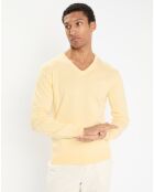 Pull en Coton & Soie col V jaune chiné