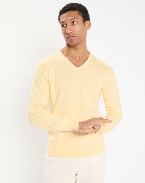 Pull en Coton & Soie col V jaune chiné