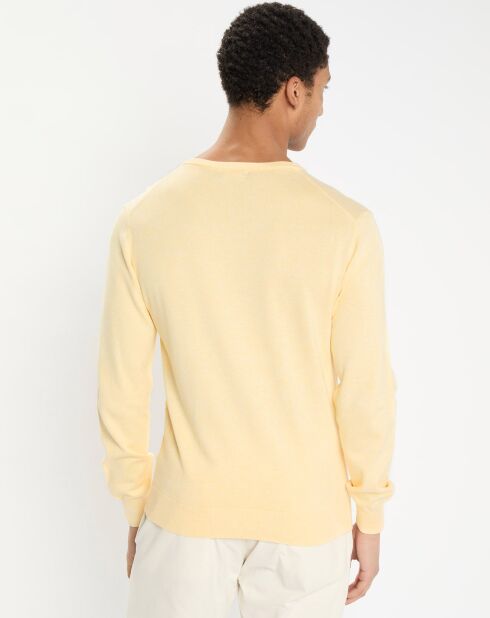 Pull en Coton & Soie col V jaune chiné