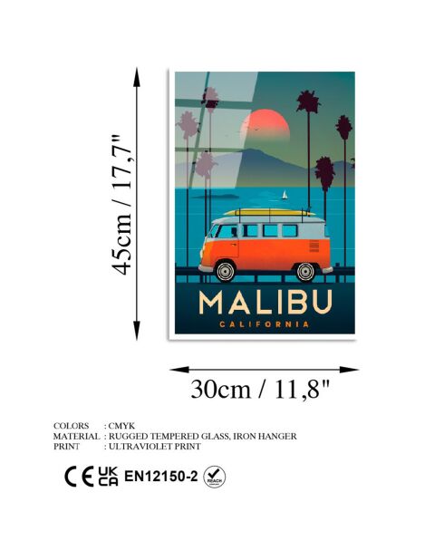 Tableau décoratif en verre trempé  Malibu multicolore - 30x45 cm