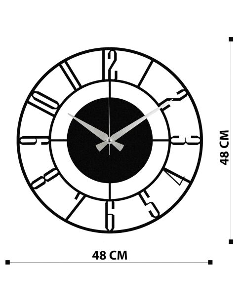 Decoratieve wandklok van zwart metaal - 48x48 cm