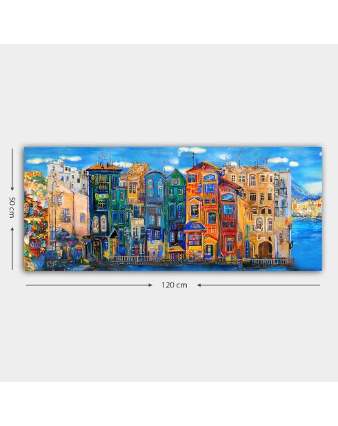 Peinture décorative Immeubles multicolore - 51x120 cm